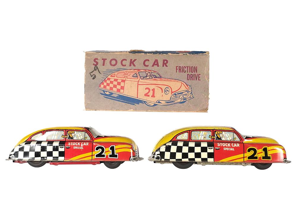 Lot 363: (2) Lupor Friction Stock Cars Tin Litho with Box