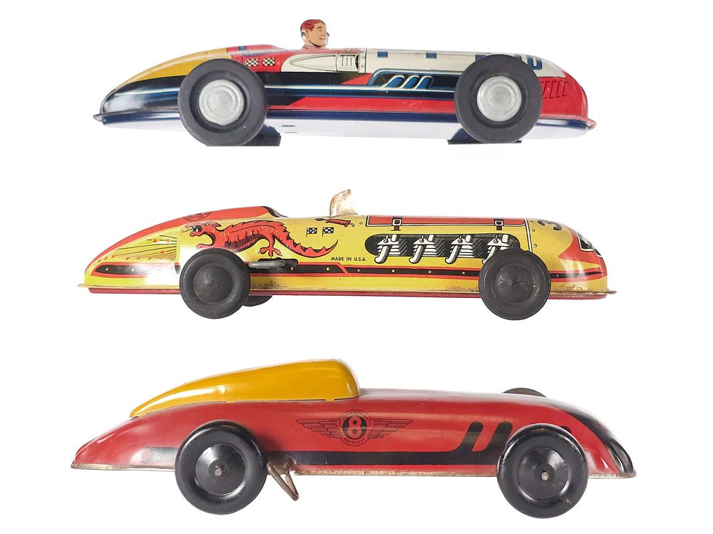 Lot 369: (3) Tin Litho Lupor Race Cars
