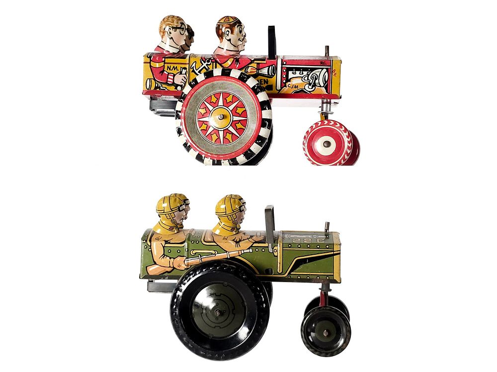 Lot 372: (2) Marx Jumping Jeep & Queen of The Campus Tin Crazy Cars