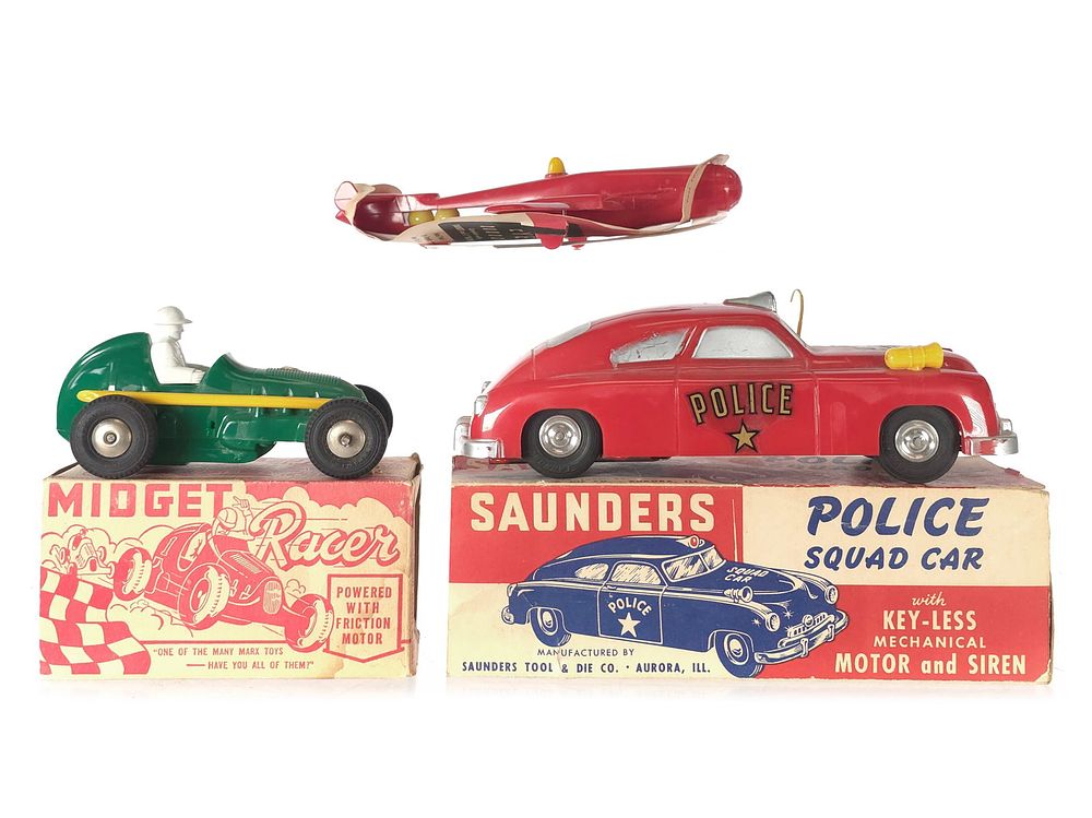 Lot 374: (3) Marx Boxed, Saunders Boxed, & Topic Toys Vehicles