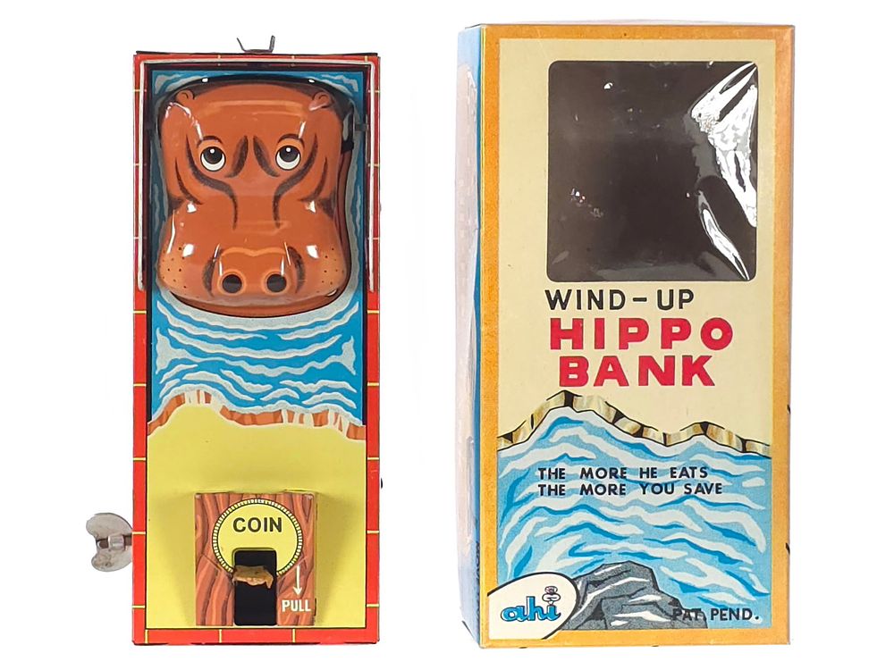 Lot 391: AHI & Yone Hippo Bank Tin Windup Boxed