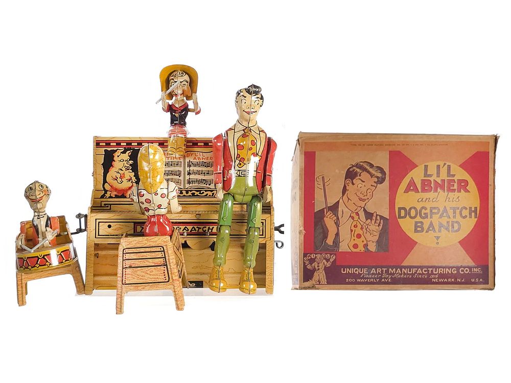 Lot 394: Unique Art Tin Lil' Abner and his Dogpatch Band Tin Windup Boxed