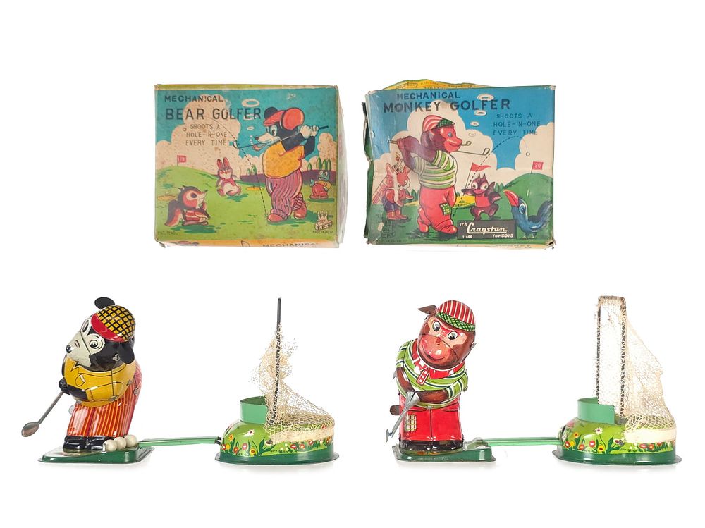 Lot 399: (2) TPS Mechanical Bear Golfer & Monkey Golfer Boxed