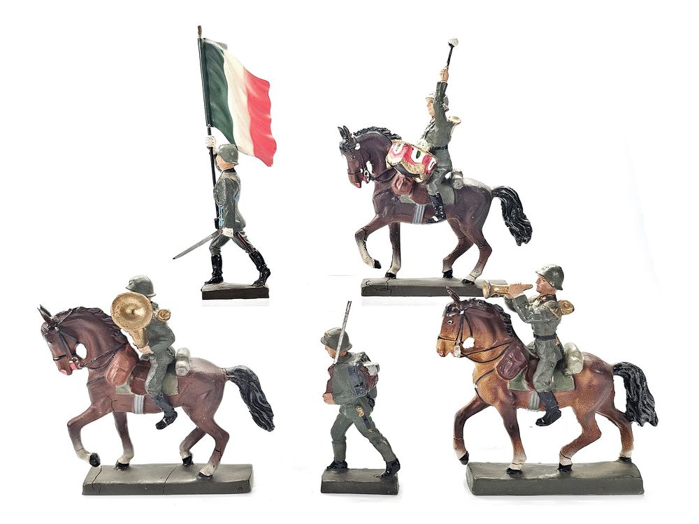 Lot 170: (5) Lineol Germany Italian Infantry, Cavalry & Mounted Band Figures