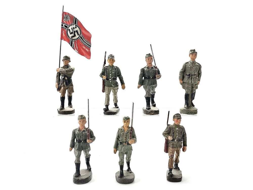 Lot 177: (7) Elastolin/Lineol Mixed Infantry Combat Figures