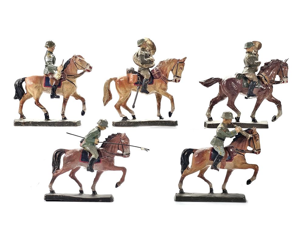 Lot 180: (5) Elastolin/Lineol German Mounted Band Figures