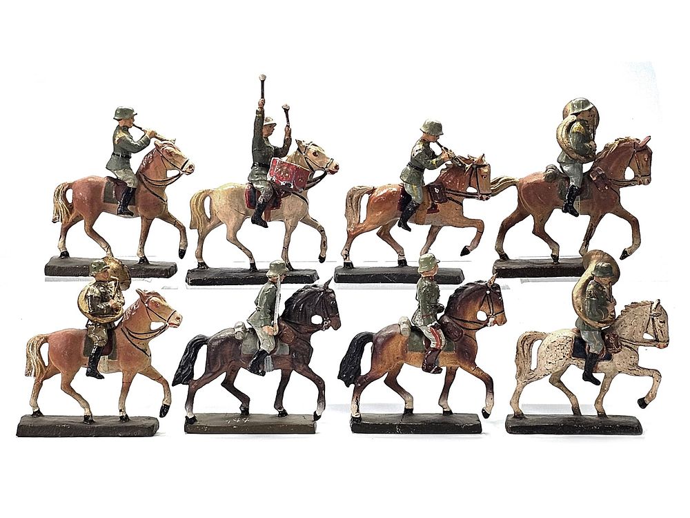 Lot 181: (8) Elastolin/Lineol Heer Mounted Military Band Figures