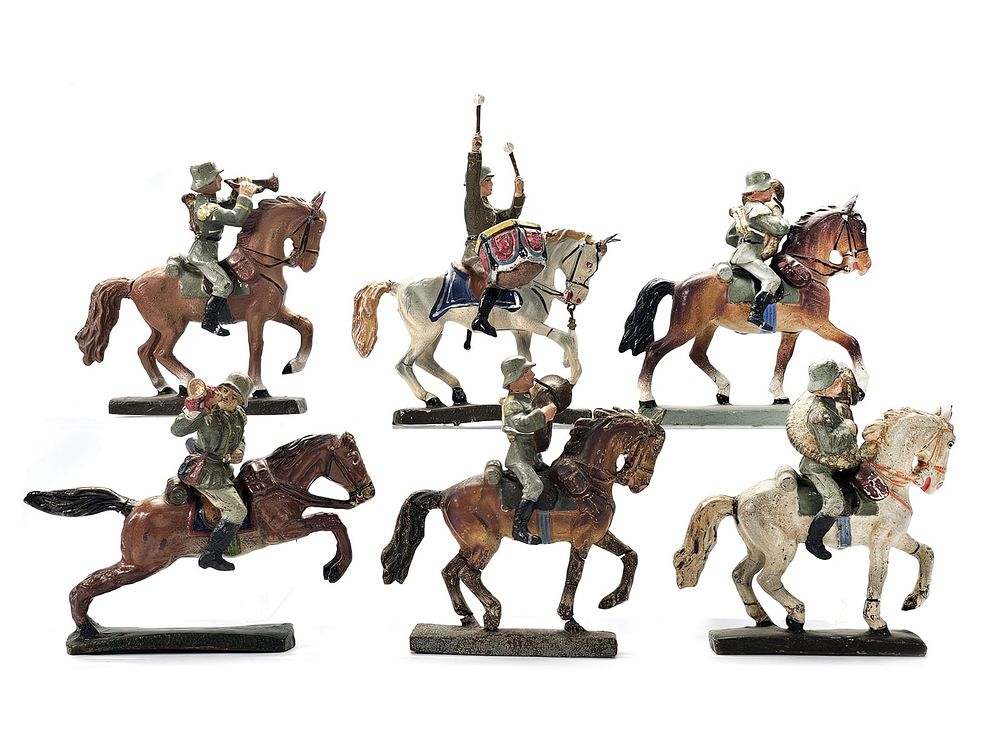 Lot 182: (6) Elastolin/Lineol Heer Mounted Military Band Figures