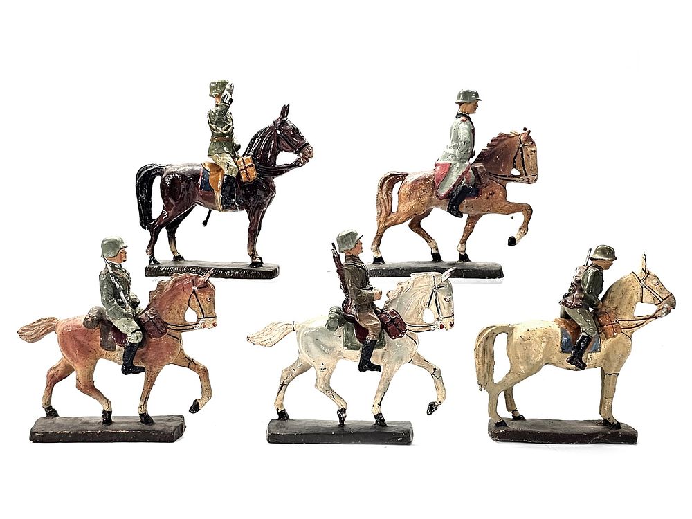 Lot 183: (5) Elastolin German Heer Cavalry Combat & Command Figures