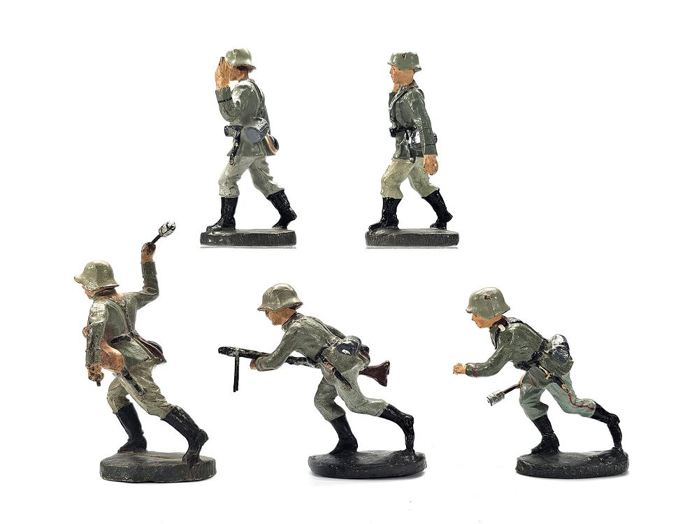 Lot 201: (5) Elastolin German Wehrmacht Combat Infantry & Officers