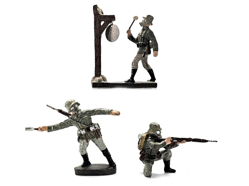 Lot 202: (3) Lineol/Elastolin German Wehrmacht Chemical Warfare Soldiers