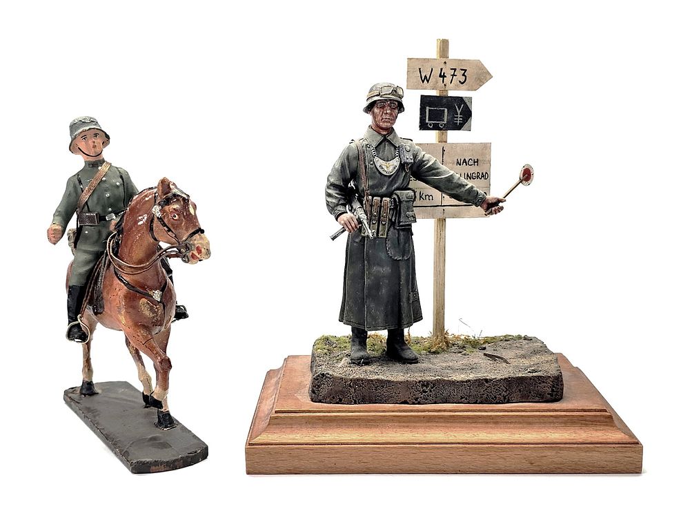 Lot 212: (3) Elastolin German Wehrmacht Cavalry & Feldgendarmerie Vignette
