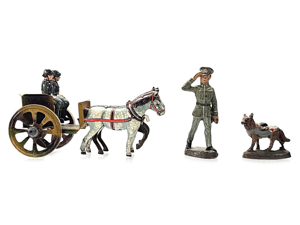 Lot 218: (3) Elastolin/Lineol Wehrmacht Supply Cart & Red Cross Grouping
