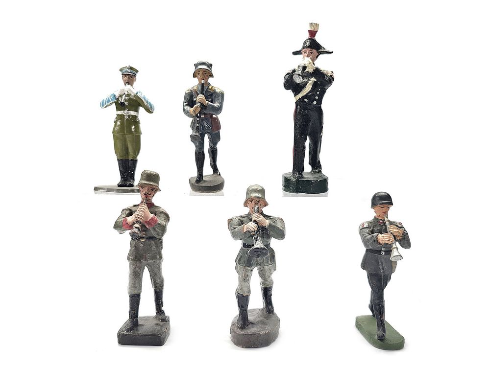 Lot 220: (6) Lineol/Elastolin/Lisanto Mixed European Infantry Musicians
