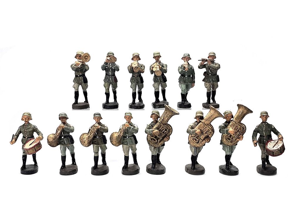 Lot 232: (14) Elastolin German Infantry Marching Military Brass Band