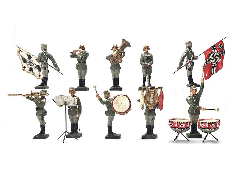 Lot 245: (10) Lineol/RK Military Band, Dual Flag Bearers & Timpani Setup