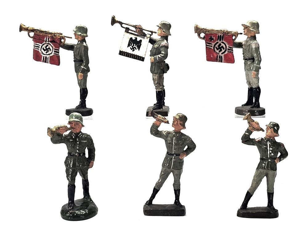 Lot 250: (6) Lineol/Elastolin German Trumpeters & Buglers