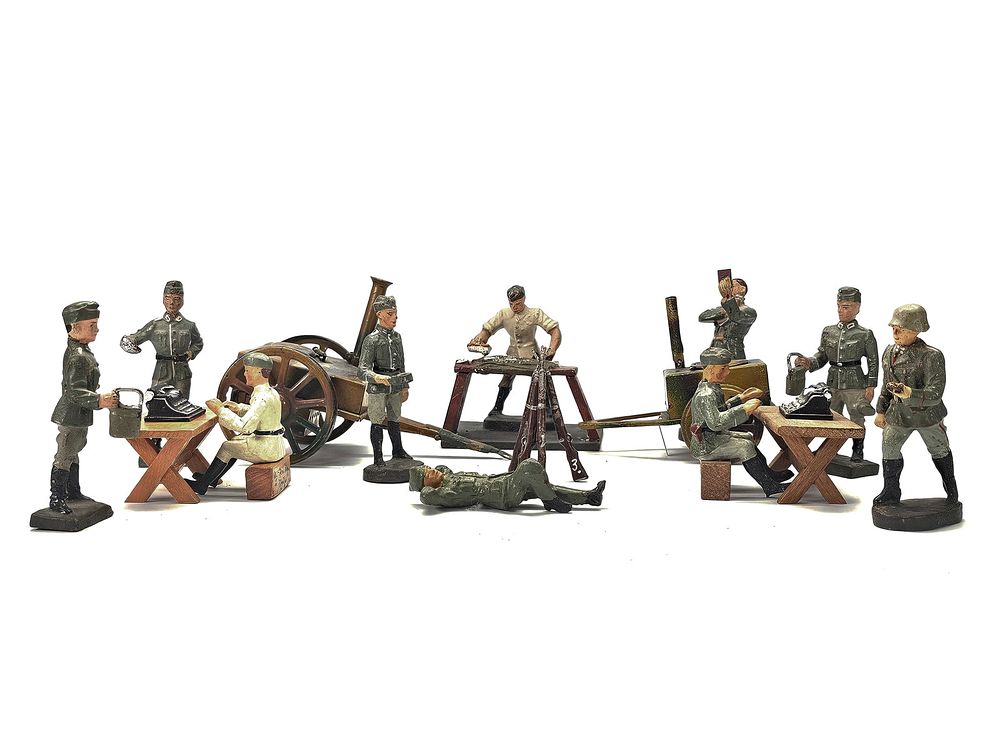 Lot 274: (13) Elastolin/Lineol German Military Field Kitchen & Artillery Limber Corps