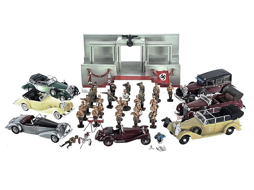 Lot 281: (39) Elastolin/Lineol Style Mini Rally Diorama, Military Band & Die-Cast State Cars