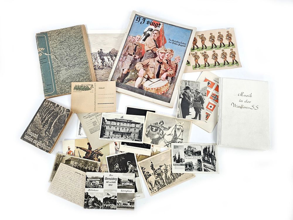 Lot 294: Large WWII German Ephemera Field Letter/Postcard/Books/Music/Atlas