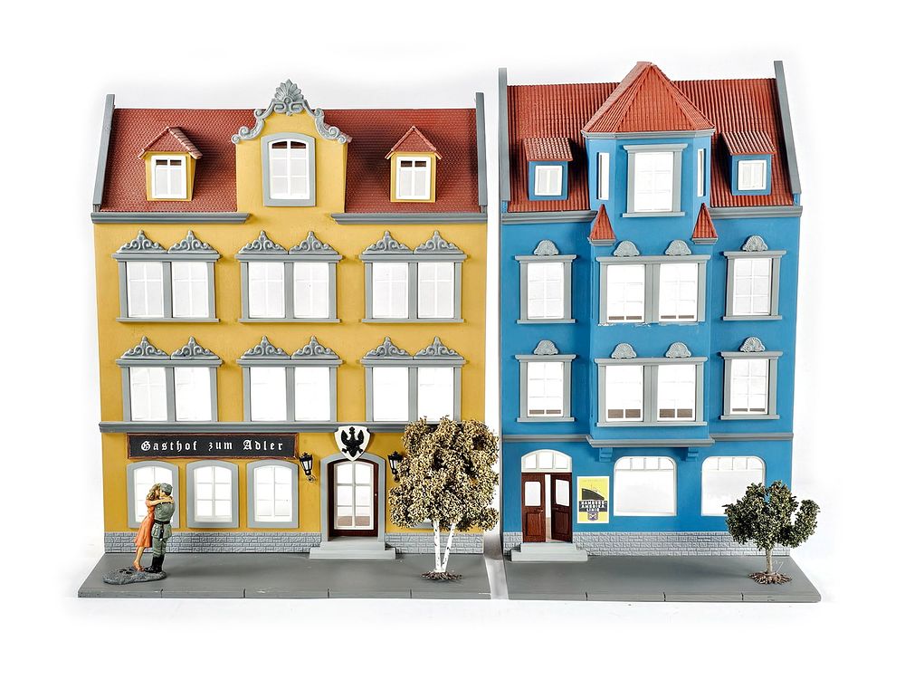 Lot 299: (2) Elastolin/Lineol German Townhouse Facades & Diorama Elements