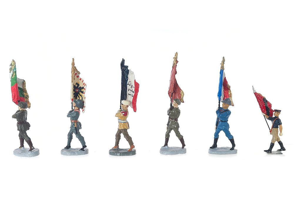 Lot 338: (6) Elastolin International Military Flag-Bearers