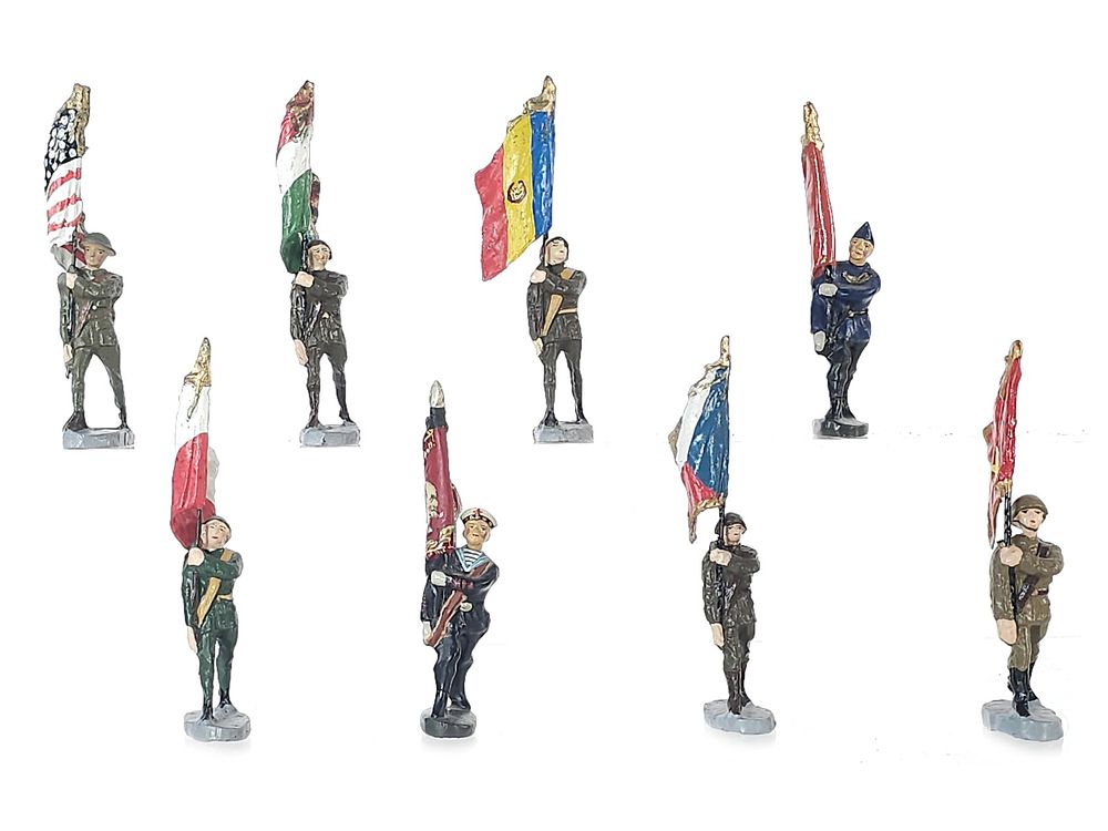 Lot 345: (8) Elastolin International Military Flag-Bearers
