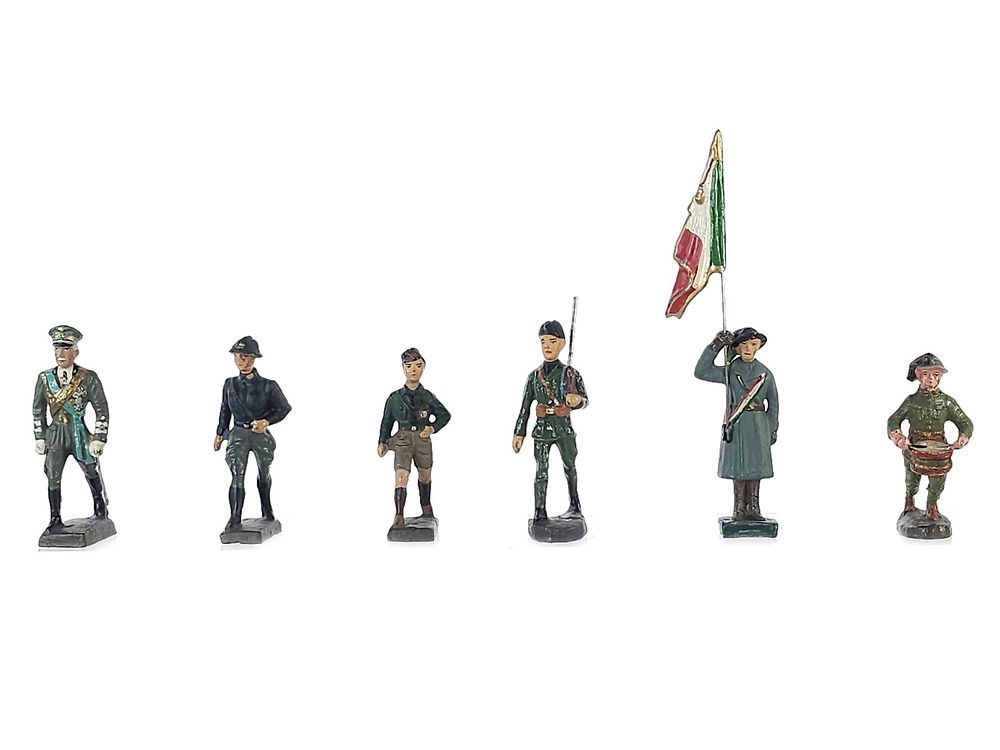 Lot 354: (6) Lineol/Elastolin Italian Army Marshal Badoglio & Youth Fascists
