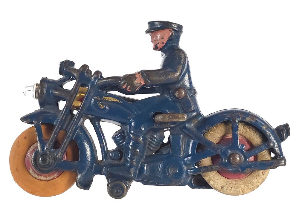 Lot 412: Hubley Blue Cast Iron Light-Up Motorcycle