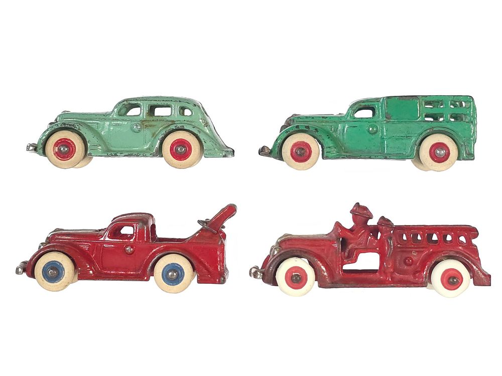 Lot 432: (4) Arcade Tow Truck Pontiac Fire Truck & Delivery Truck