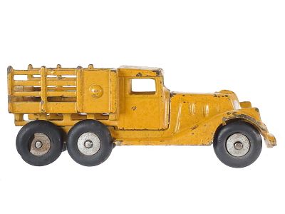 Hubley Cast Iron Yellow Stake Truck. Beautifully finished in yellow, this Hubley take-apart 