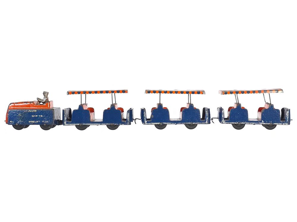 Lot 454: Arcade New York World's Fair Cast Iron Orange & Blue Trolley