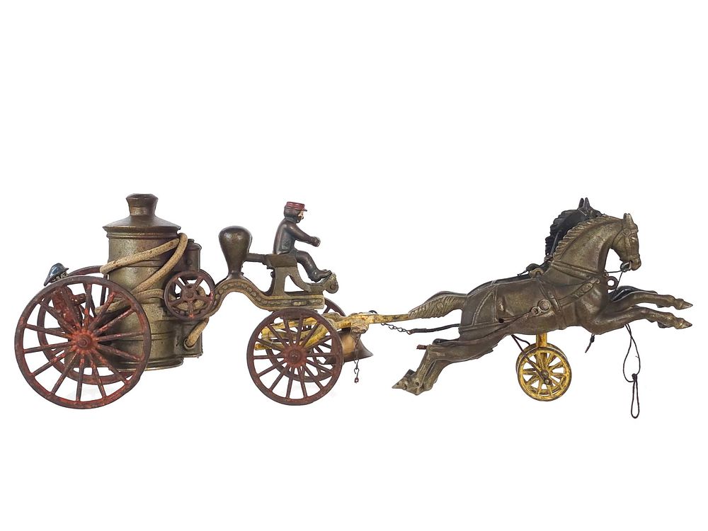 Lot 461: Hubley Fire Pumper with Large Galloping Horses Cast Iron