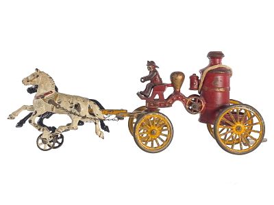 Dent Toys Horse-Drawn Fire Pumper. Medium in size and quite scarce in this condition, this Dent 