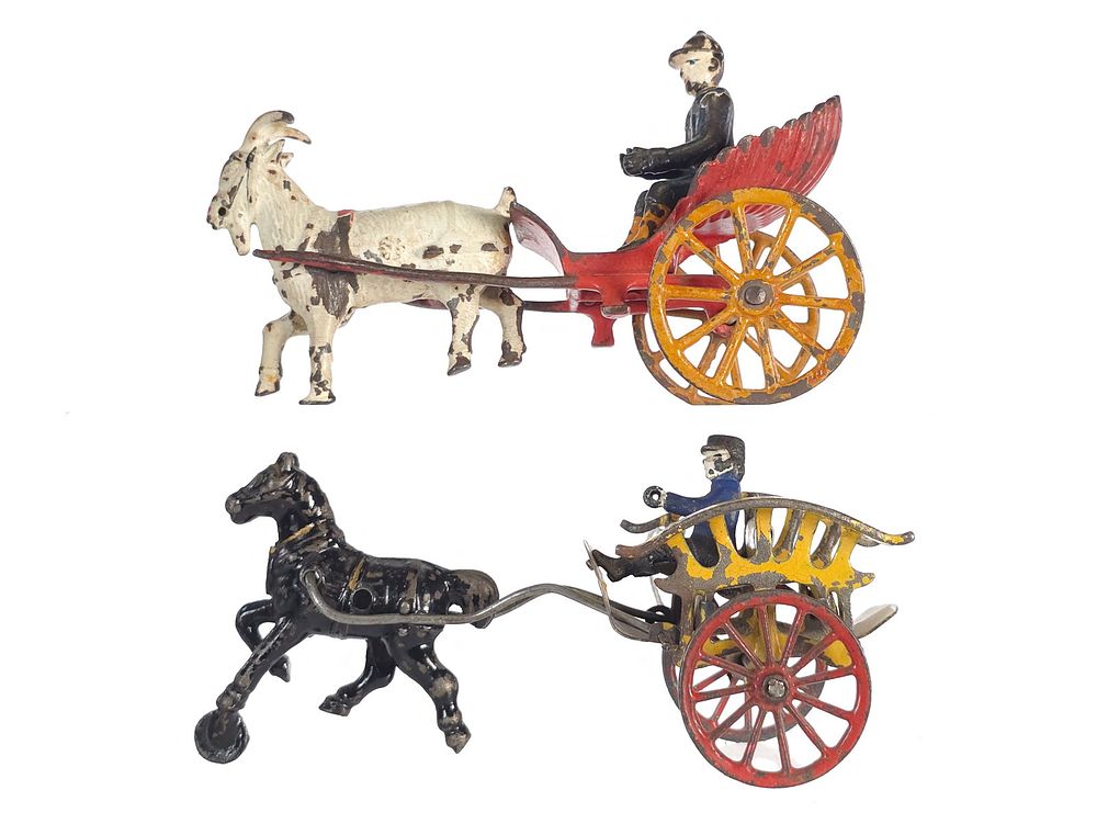 Lot 476: (2) Harris Cast Iron Goat & Horse Carriages