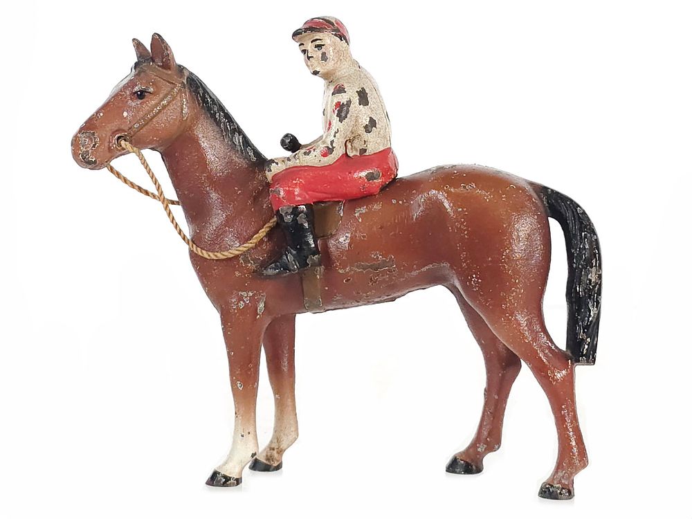 Lot 483: Hubley Brown Horse with White & Red Jockey