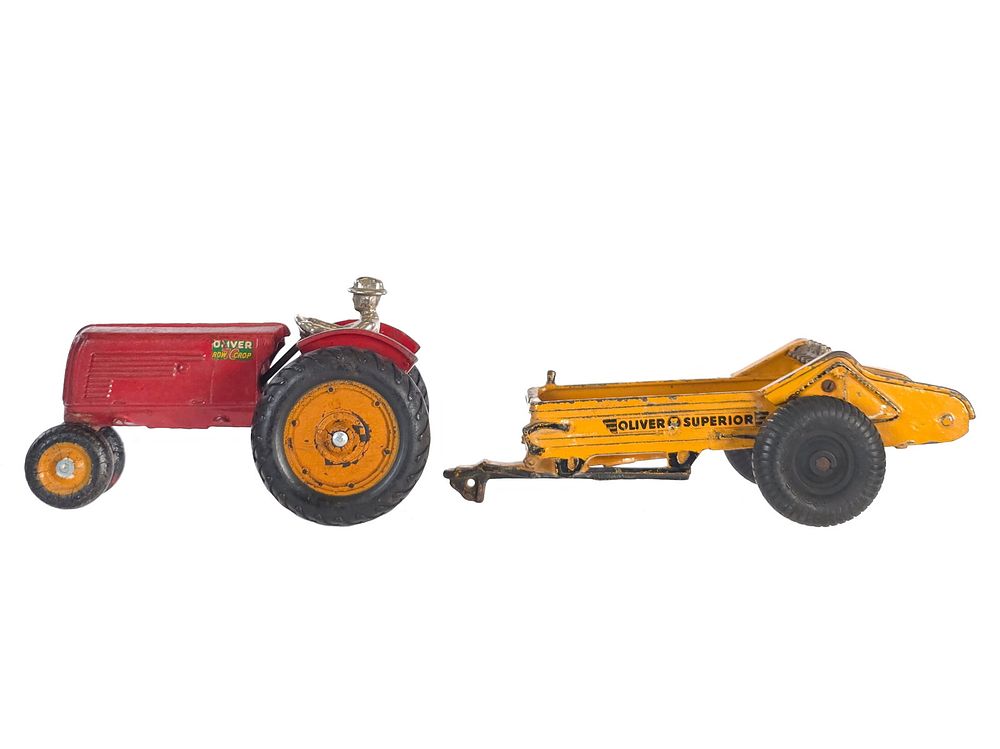 Lot 492: Arcade Cast Iron Oliver Superior Seed Spreader with Tractor