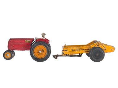 Arcade Cast Iron Oliver Superior Seed Spreader with Tractor. An Oliver Superior Seed Spreader 