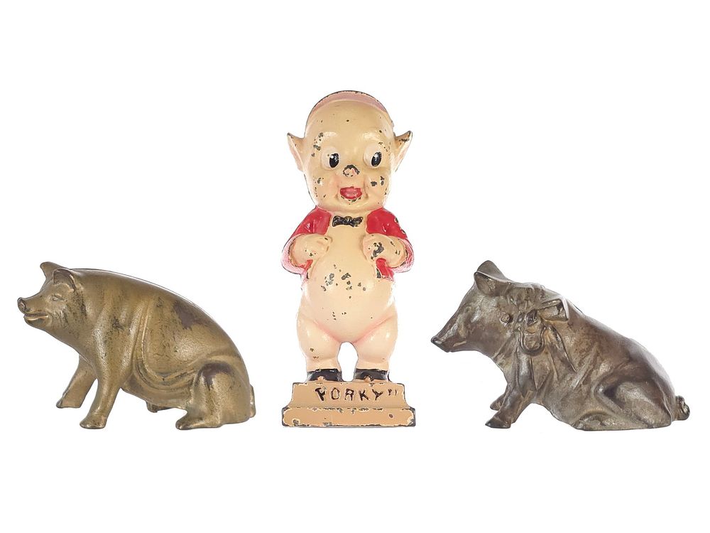 Lot 494: (3) Williams/Hubley/Shimer Cast Iron Pig Banks