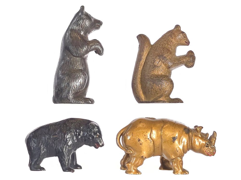 Lot 501: (4) Williams & Arcade Rhino/Teddy/Squirrel/Begging Bear w/Floral Screw