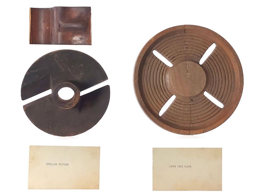 Lot 508: (3) J&E Stevens OOAK Hand Carved Wooden Patterns Blade/Impeller/Lathe