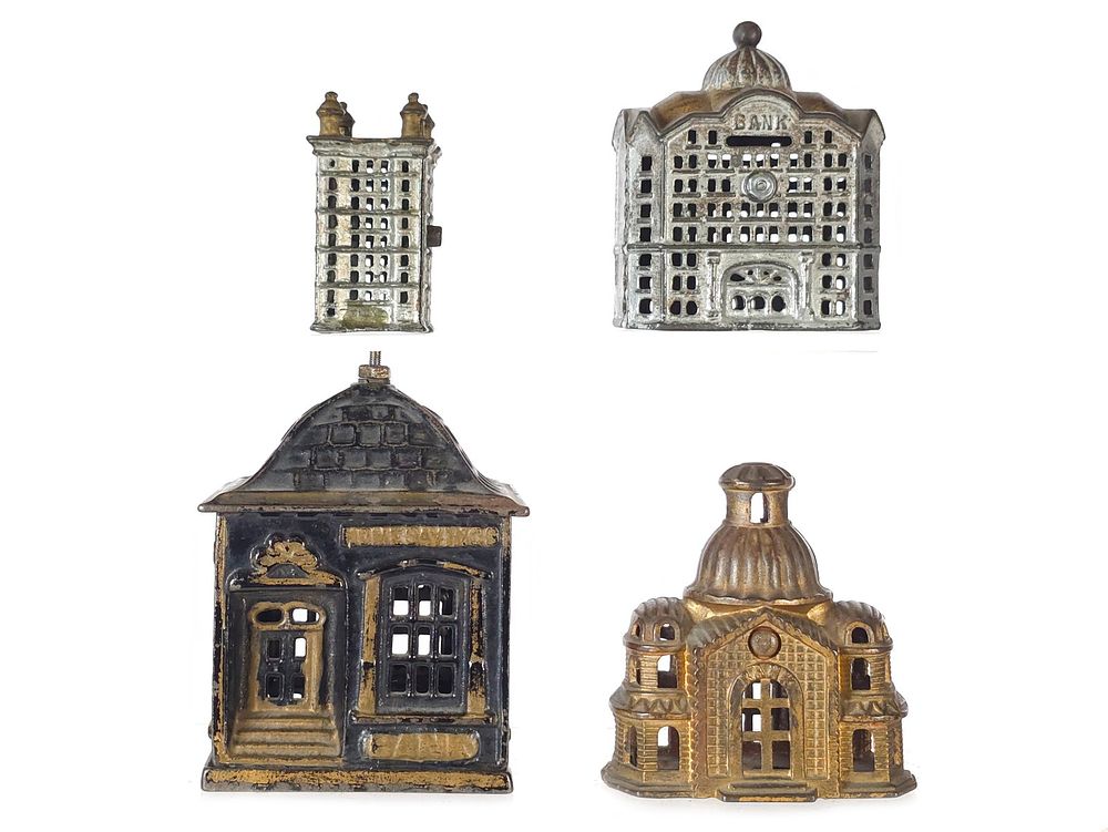 Lot 512: (4) Cast Iron Architectural Banks Williams/Grey Iron/Stevens