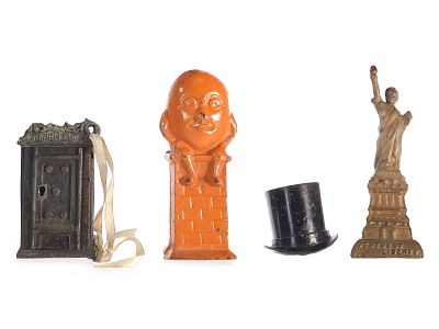 (4) Cast Iron Still Banks 1800s Wertheim Safe Promo/Williams/Other. A distinctive group of four 