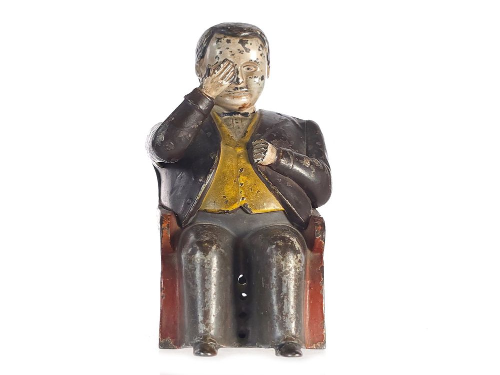 Lot 518: J. & E. Stevens Co. Cast Iron No. 230 Tammany Bank "Little Fat Man" Mechanical Bank