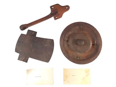 J.&E. Stevens Hand-Carved Wooden Foundry Patterns Axe/Pulley/Lever Arm. This remarkable group of 