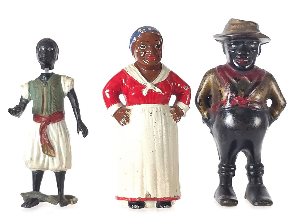 Lot 528: (3) A.C. Williams & Hubley Cast Iron Black Americana Still Banks & Nodder