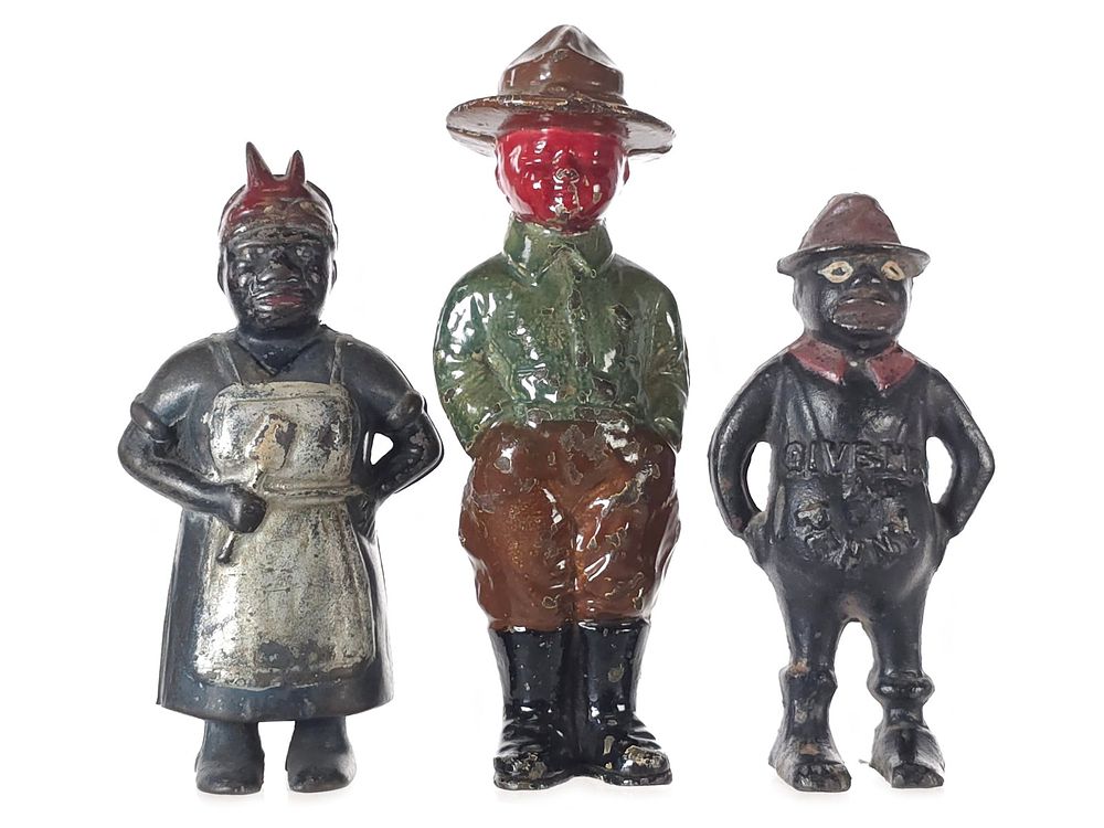 Lot 531: (3) Hubley & Grey Iron Cast Iron Black Americana & WWI Doughboy Still Banks