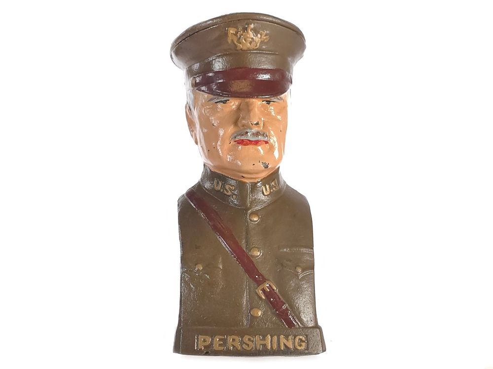Lot 532: Grey Iron General Pershing Cast Iron Bust Still Bank