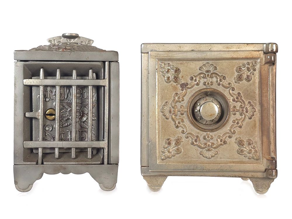 Lot 537: (2) J.&E. Stevens & Keyless Lock Co. Cast Iron Safe Still Banks