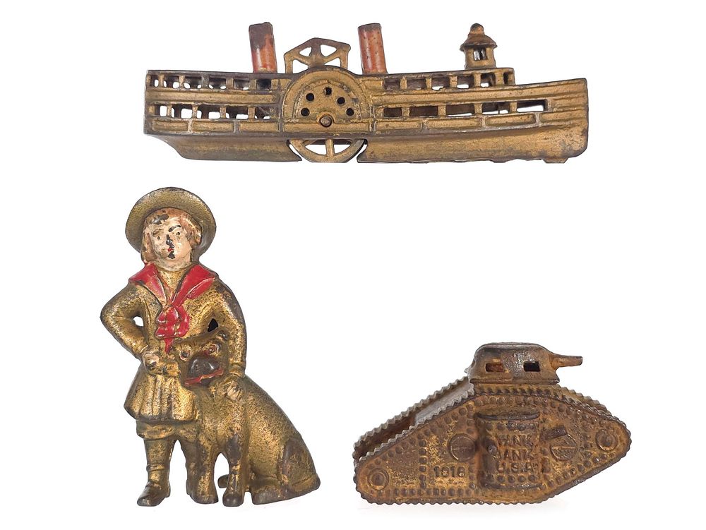 Lot 542: (3) A.C. Williams Cast Iron Novelty Still Banks Lot